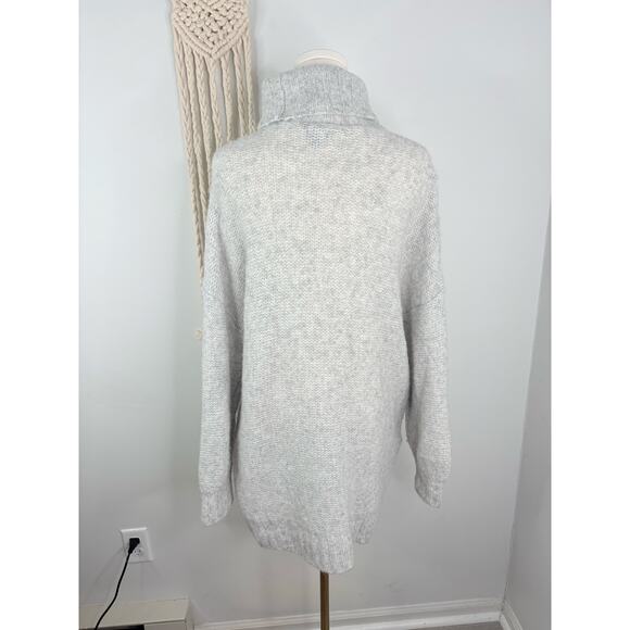 Aerie Happy Place Oversized Turtleneck Sweater Medium Light Gray Cable Knit - Picture 6 of 9